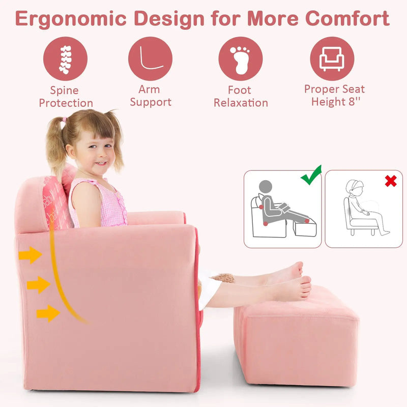Ultra Soft Velvet Kids Sofa Chair Toddler Couch with Ottoman-Pink by DirectDeals