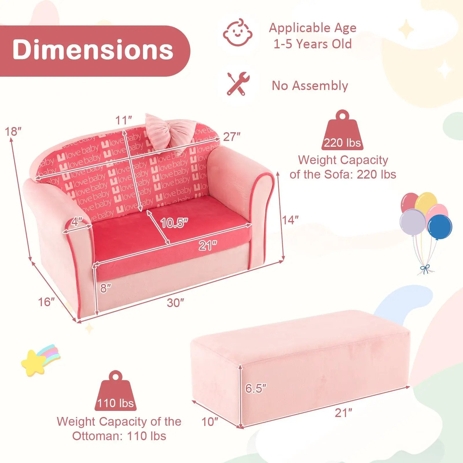 Ultra Soft Velvet Kids Sofa Chair Toddler Couch with Ottoman-Pink by DirectDeals