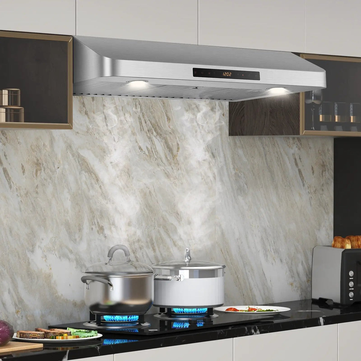 35.5/29.5 Inch Under Cabinet Range Hood 900 CFM Kitchen Vent with 4 Fan Speed by DirectDeals
