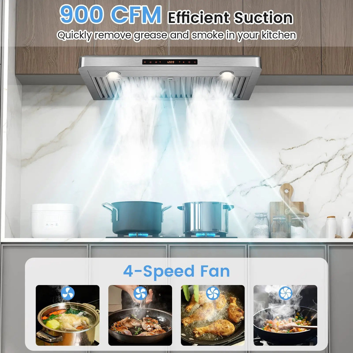 35.5/29.5 Inch Under Cabinet Range Hood 900 CFM Kitchen Vent with 4 Fan Speed by DirectDeals