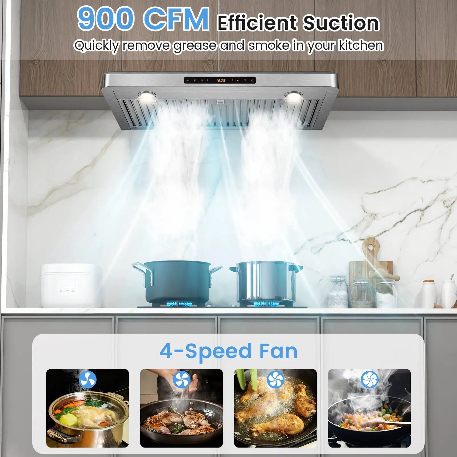 35.5/29.5 Inch Under Cabinet Range Hood 900 CFM Kitchen Vent with 4 Fan Speed by DirectDeals