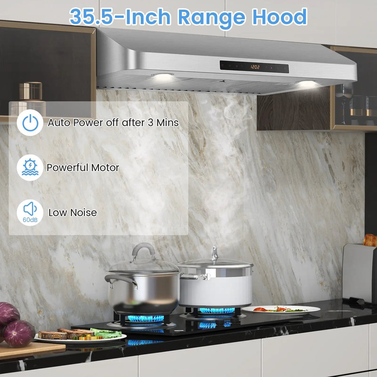 35.5/29.5 Inch Under Cabinet Range Hood 900 CFM Kitchen Vent with 4 Fan Speed by DirectDeals
