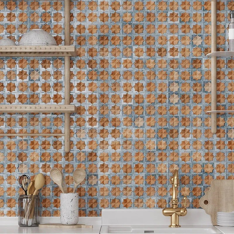 Stone Blue Nude Beige 12x22 Matte Glossy Rectangle with Star Details Porcelain Large Format Tile (7 pack, 13.03 sq ft/case) by Apollo Tile
