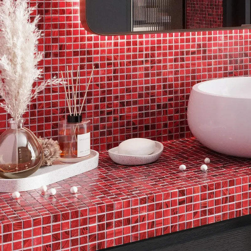 Ruby Red 12x12 Glossy Uniform Square Glass Mosaic Tile (20 pack, 20 sq ft/case) by Apollo Tile