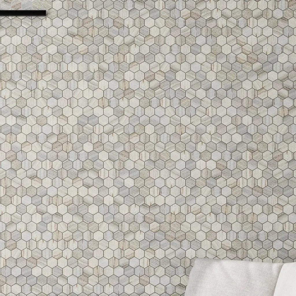 Soft White with Beige 12x12 Honed Hexagon Crystal Sand Marble Mosaic Tile (5 pack, 4.83 sq ft/case) by Apollo Tile