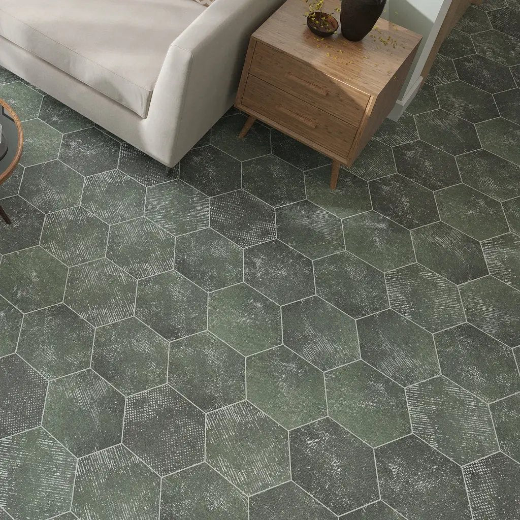 Olive Green 9x11 Textured Hexagon Porcelain Tile (16 pack, 8.07 sq ft/case) by Apollo Tile