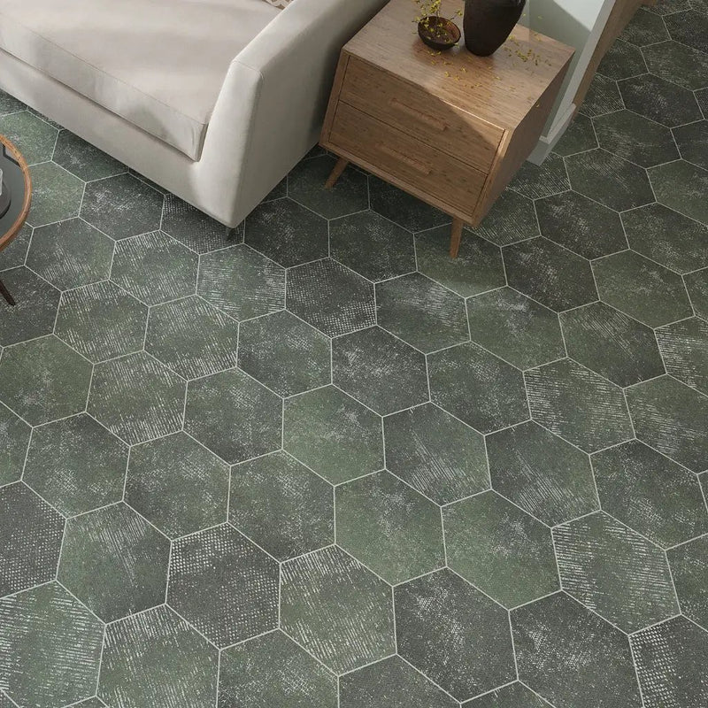 Olive Green 9x11 Textured Hexagon Porcelain Tile (16 pack, 8.07 sq ft/case) by Apollo Tile