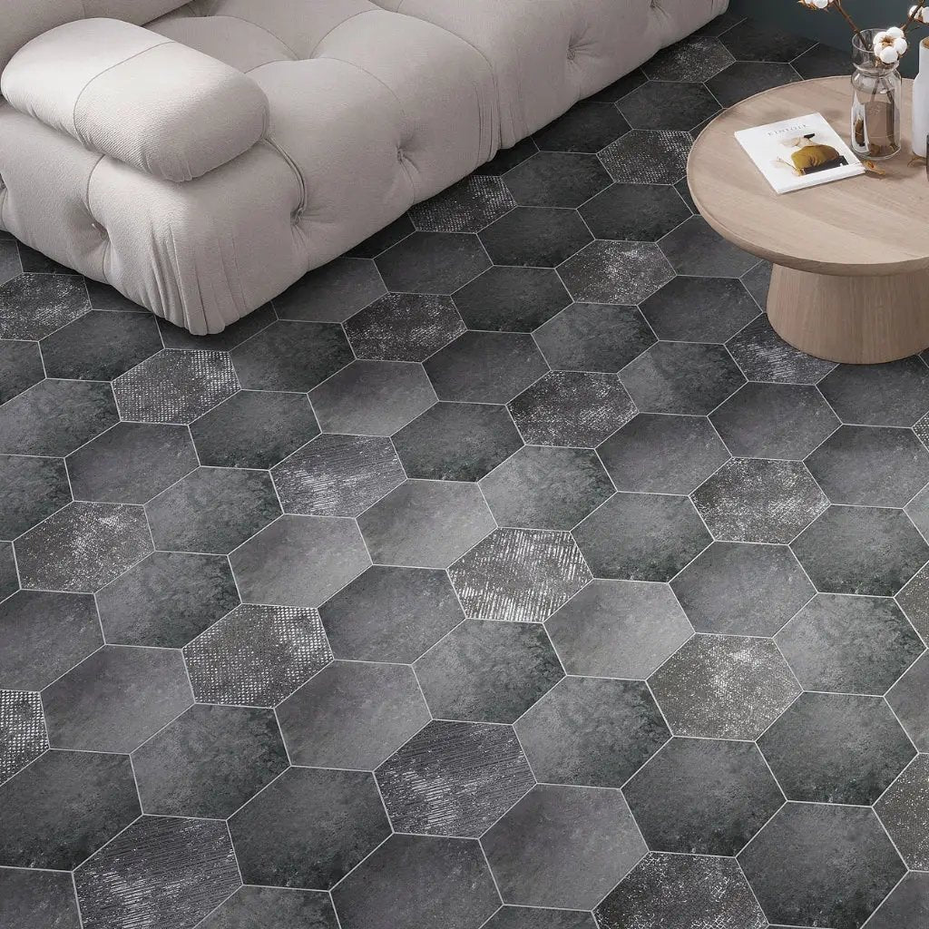 Graphite Gray 9x11 Textured Hexagon Porcelain Tile (16 pack, 8.07 sq ft/case) by Apollo Tile