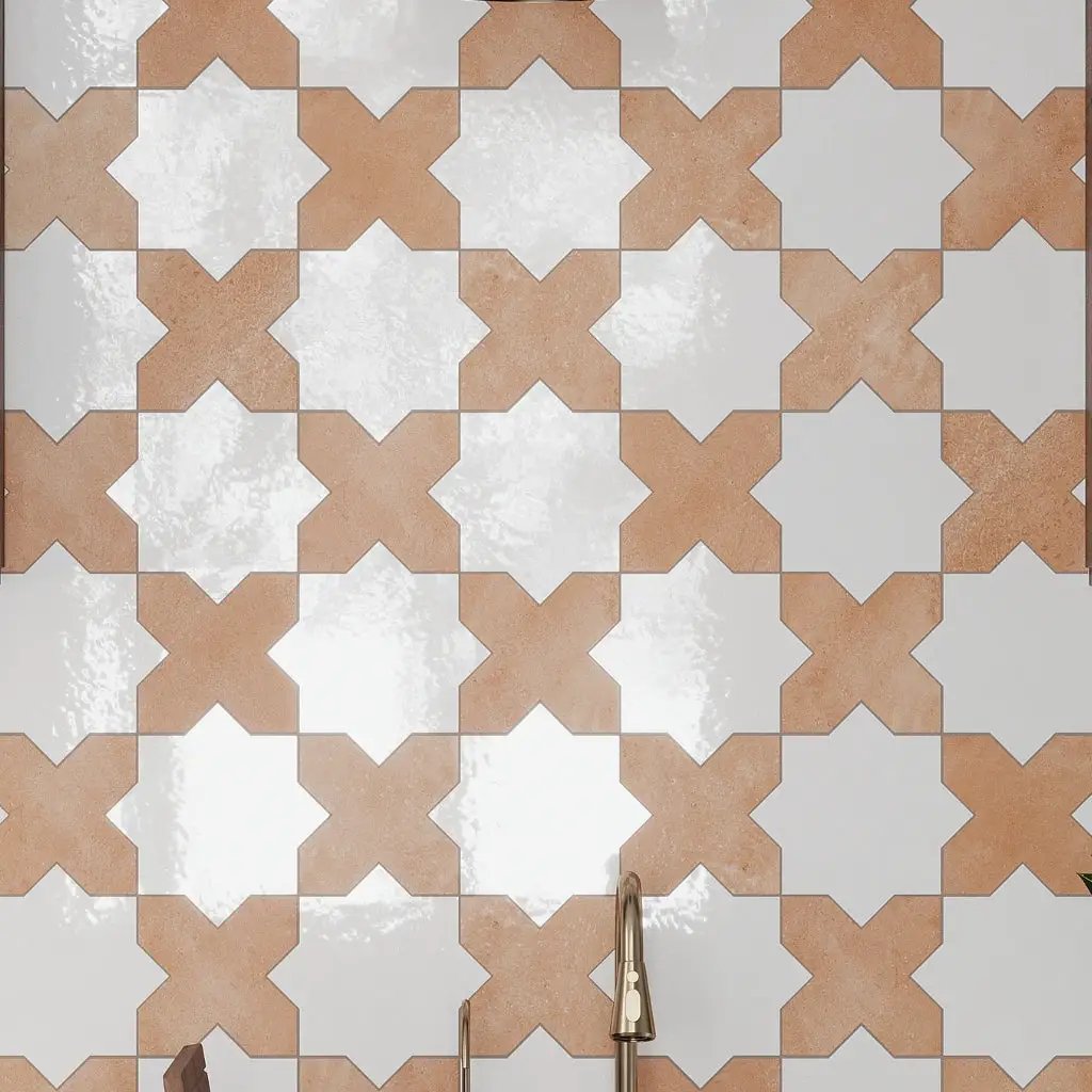 Pearl White 7x7 Glossy Star Porcelain Tile (16 pack, 6.46 sq ft/case) by Apollo Tile