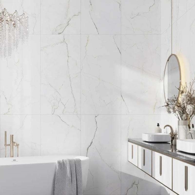 Pearl White with Gray Vein 24x48 Matte Porcelain Large Format Tile (2 pack, 15.5 sq ft/case) by Apollo Tile