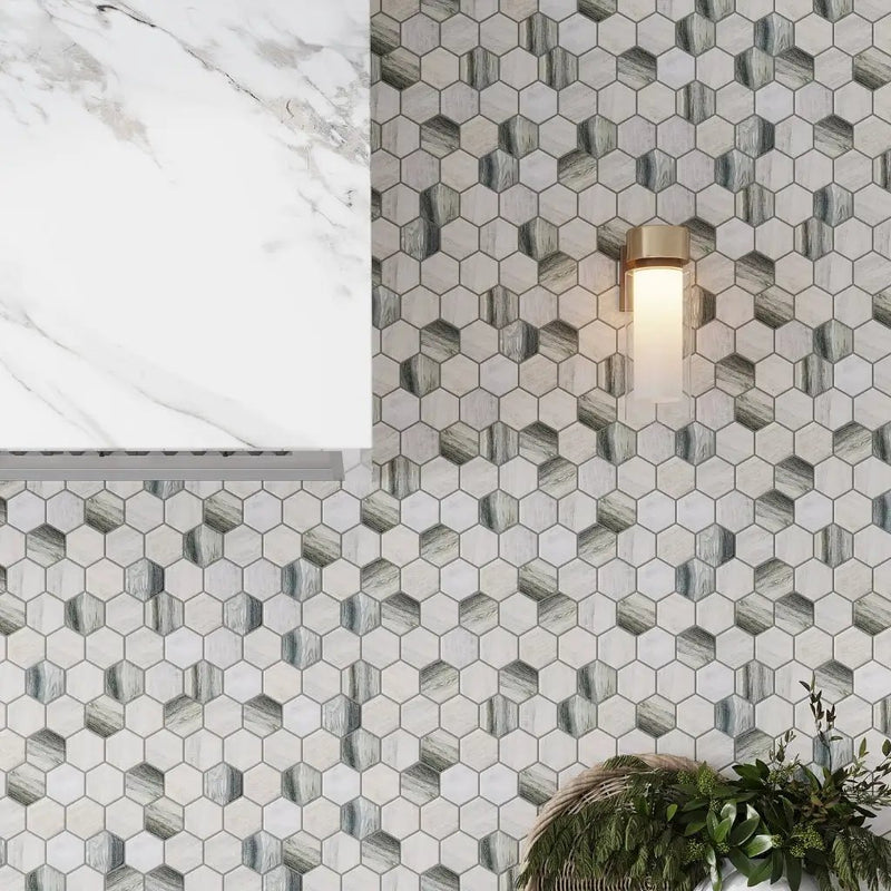 Gray Beige 10x12 Matte Hexagon Recycled Glass Mosaic Tile (10 pack, 8.29 sq ft/case) by Apollo Tile