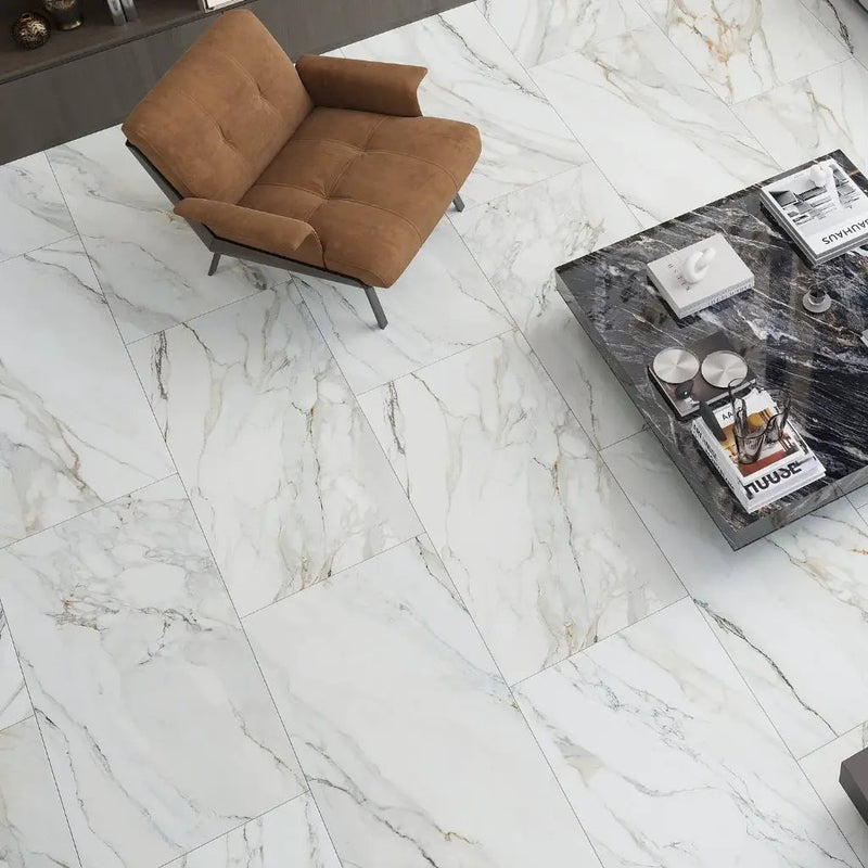 White with Gray Vein 24x48 Matte Porcelain Large Format Tile (2 pack, 15.42 sq ft/case) by Apollo Tile