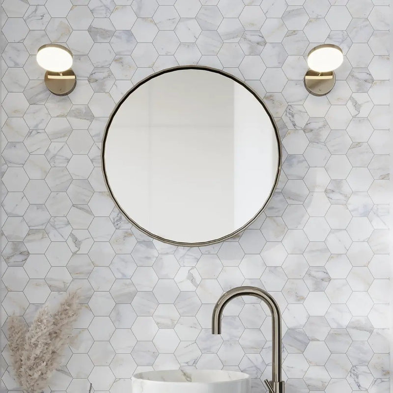 White Gray 10x11 Honed Hexagon Calacatta Gold Marble Mosaic Tile (5 pack, 3.75 sq ft/case) by Apollo Tile