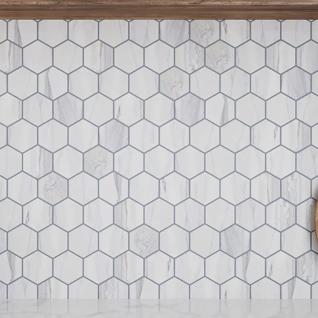 Cotton White 9x13 Polished Hexagon Porcelain Mosaic Tile (9 pack, 7.09 sq ft/case) by Apollo Tile
