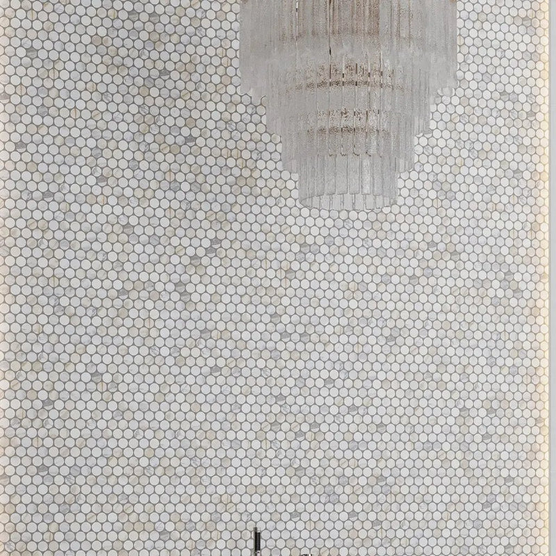 White Gray 11x12 Polished Penny Round Calacatta Gold Marble Mosaic Tile (5 pack, 4.47 sq ft/case) by Apollo Tile