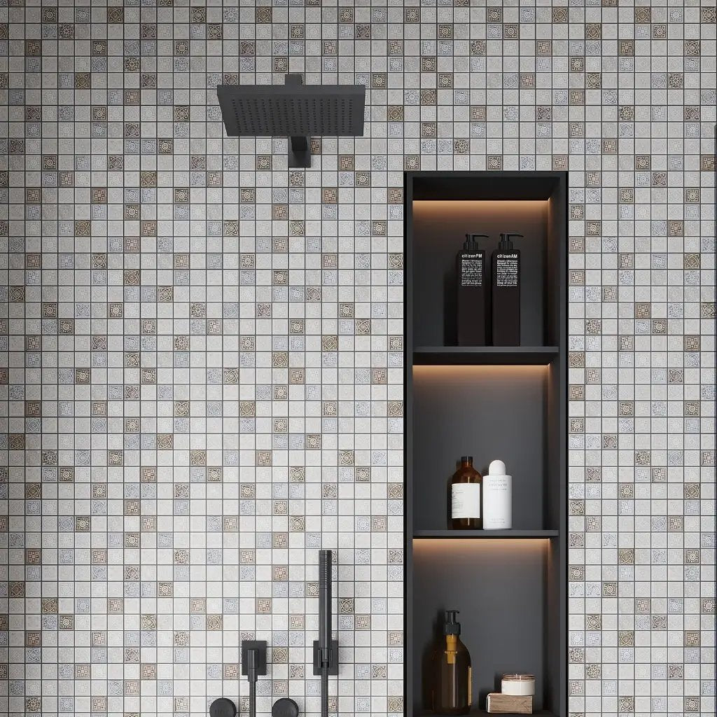 Cream Soft Earthy 12x12 Foiled Texture Square Stone Mosaic Tile (5 pack, 5 sq ft/case) by Apollo Tile