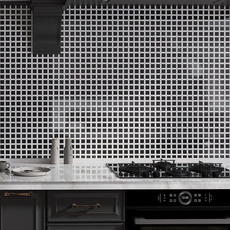 Eastern Black White 12x12 Polished Basketweave Marble Mosaic Tile (5 pack, 5 sq ft/case) by Apollo Tile
