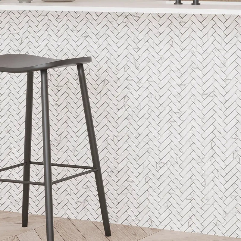 White with Gray Vein 11x13 Polished Herringbone Glass Recycled Glass Mosaic Tile (10 pack, 9.63 sq ft/case) by Apollo Tile