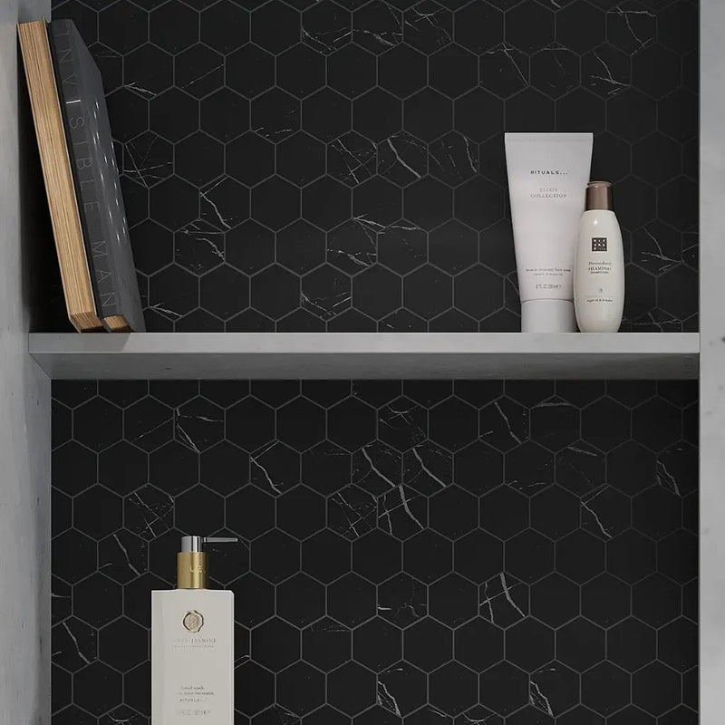 Eastern Black 12x12 Honed Hexagon Marble Mosaic Tile (5 pack, 4.83 sq ft/case) by Apollo Tile