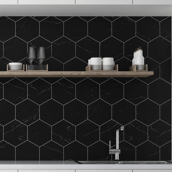 Eastern Black 10x10 Honed Hexagon Marble Tile (5 pack, 2.95 sq ft/case)