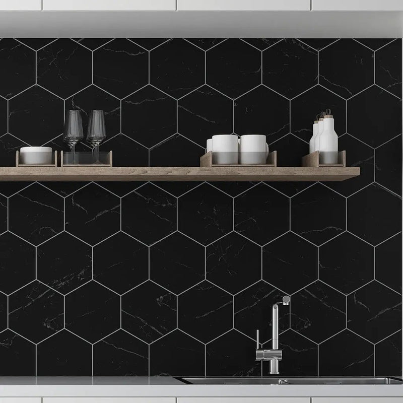 Eastern Black 10x10 Honed Hexagon Marble Tile (5 pack, 2.95 sq ft/case) by Apollo Tile