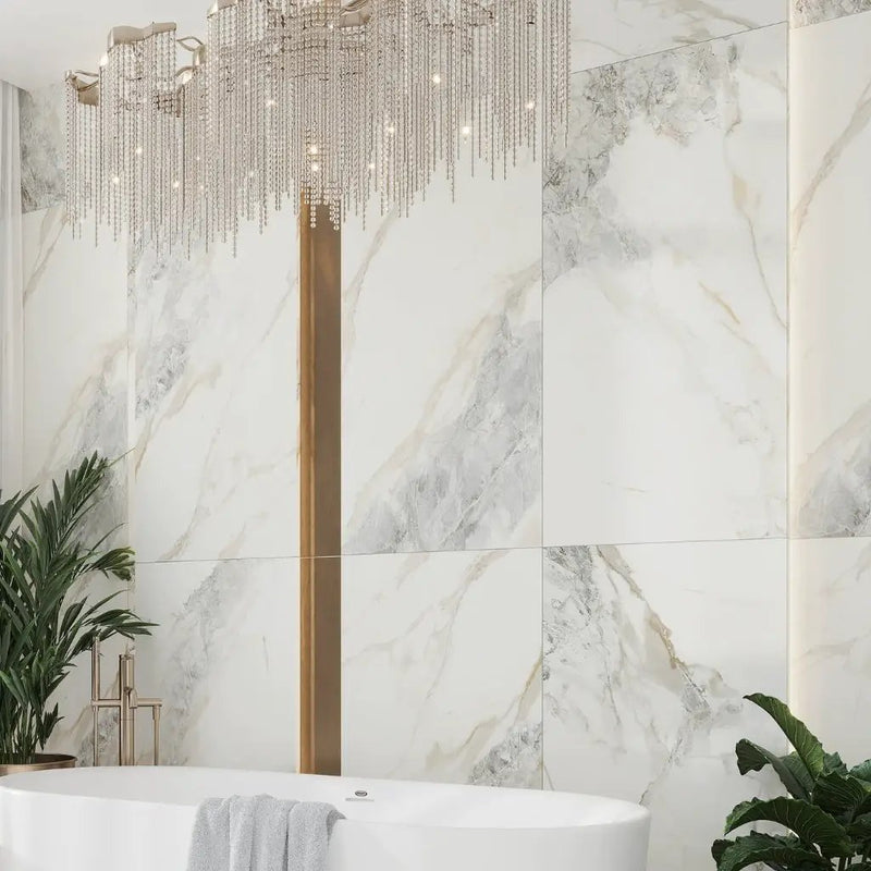 Soft White with Light Gray 24x48 Matte Porcelain Large Format Tile (2 pack, 15.5 sq ft/case) by Apollo Tile