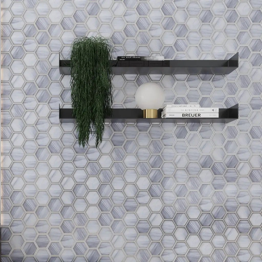Soft Silver Gray 9x10 Matte Hexagon Glass Mosaic Tile (5 pack, 3.28 sq ft/case) by Apollo Tile