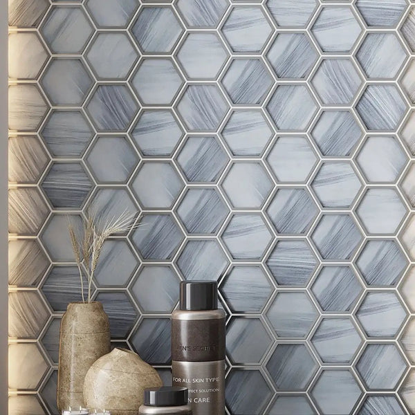 Light Frost Blue 9x10 Matte Hexagon Glass Mosaic Tile (5 pack, 3.28 sq ft/case)