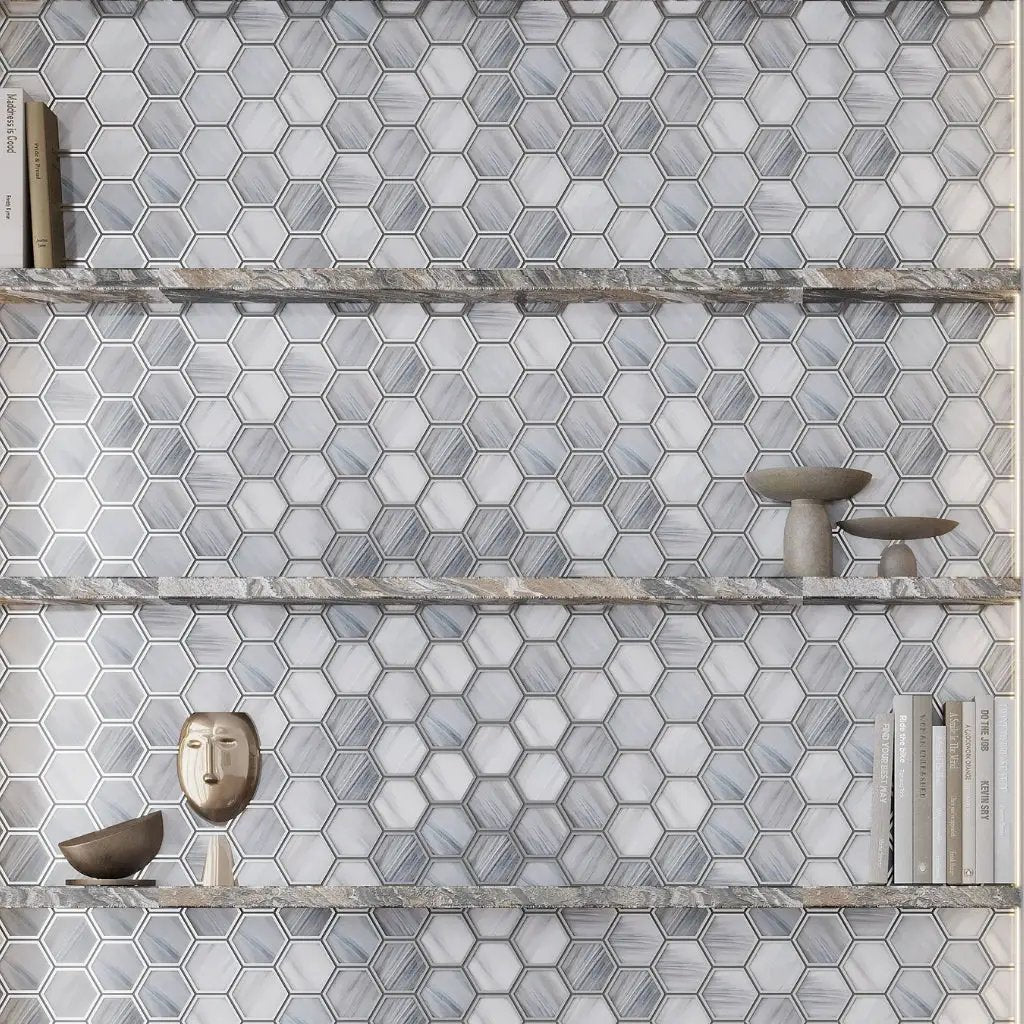 Silver Stormy Gray 9x10 Matte Hexagon Glass Mosaic Tile (5 pack, 3.28 sq ft/case) by Apollo Tile