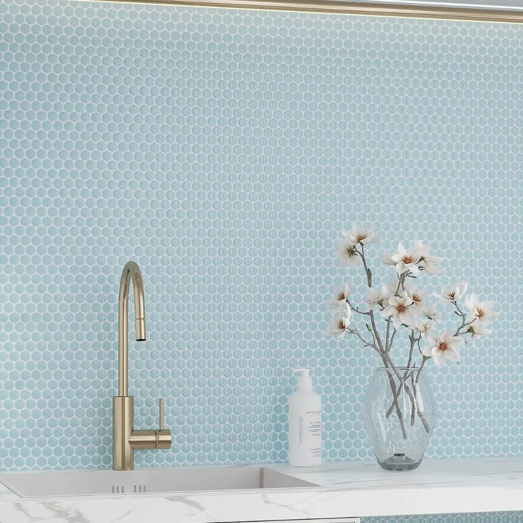 Cyan Blue 12x12 Matte Penny Round Porcelain Mosaic Tile (10 pack, 9.87 sq ft/case) by Apollo Tile