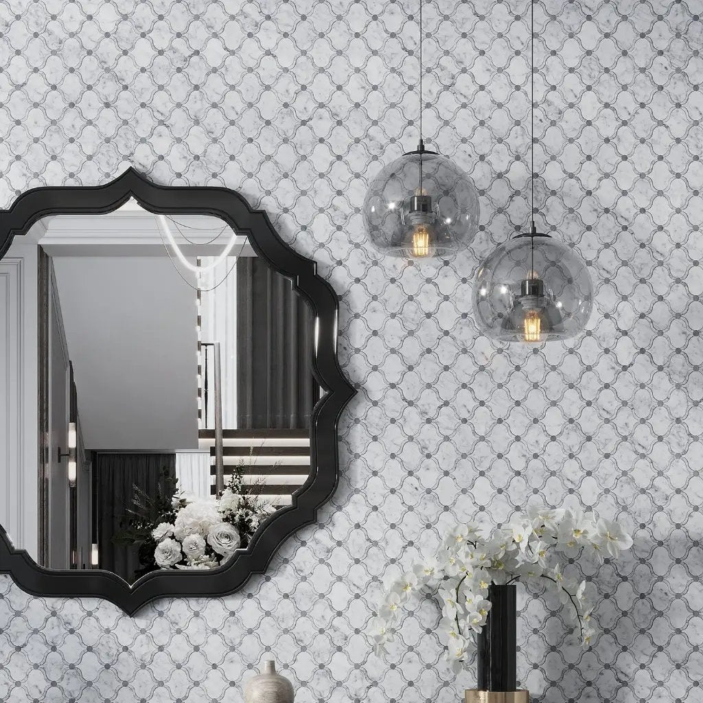 Soft White Gray 12x12 Polished Arabesque Stone Mosaic Tile (5 pack, 4.83 sq ft/case) by Apollo Tile