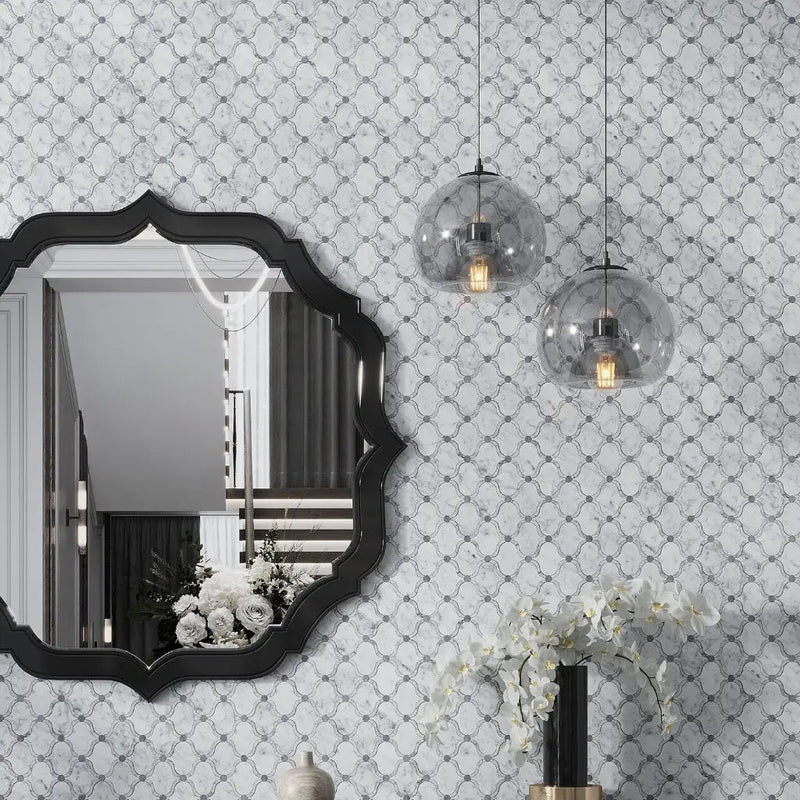 Soft White Gray 12x12 Polished Arabesque Stone Mosaic Tile (5 pack, 4.83 sq ft/case) by Apollo Tile