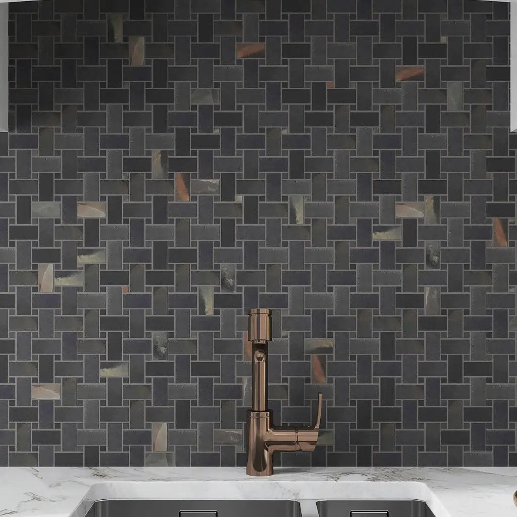Black 12x12 Matte Basketweave Porcelain Mosaic Tile (5 pack, 4.84 sq ft/case) by Apollo Tile