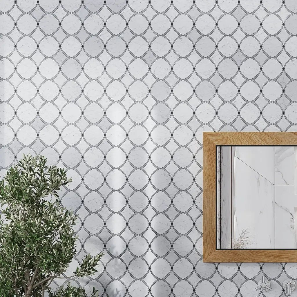 Stone White Gray 12x12 Polished Diamond Stone Mosaic Tile (5 pack, 4.83 sq ft/case) by Apollo Tile