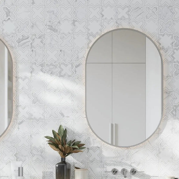 Warm White 10x10 Honed Star and Cross Dolomite Calacatta Marble Mosaic Tile (5 pack, 3.54 sq ft/case)