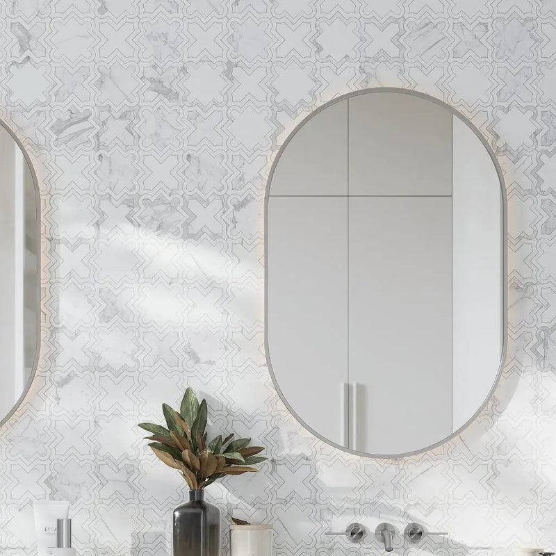 Warm White 10x10 Honed Star and Cross Dolomite Calacatta Marble Mosaic Tile (5 pack, 3.54 sq ft/case) by Apollo Tile