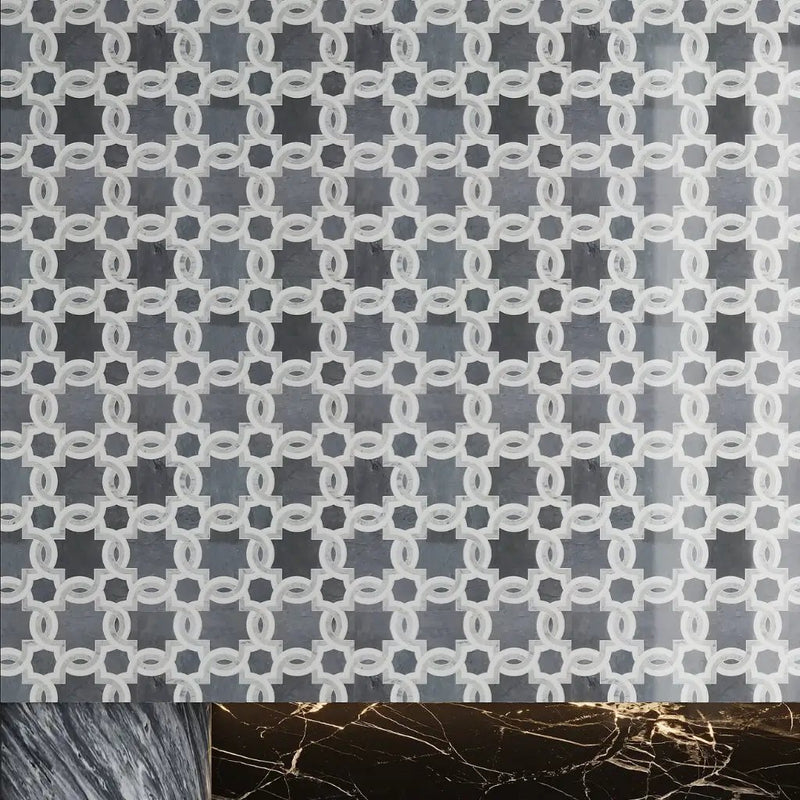 Carrrara Eastern Grey Thassos 12x12 Polished Floral Marble Mosaic Tile (5 pack, 4.83 sq ft/case) by Apollo Tile