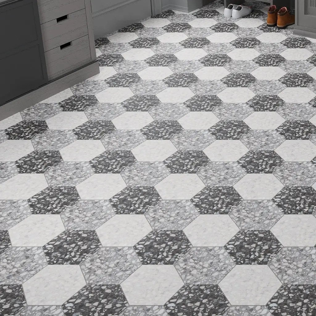 Deep Charcoal Gray 9x11 Matte Hexagon Porcelain Tile (16 pack, 8.07 sq ft/case) by Apollo Tile