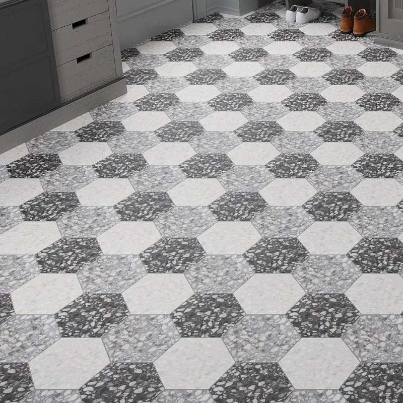 Deep Charcoal Gray 9x11 Matte Hexagon Porcelain Tile (16 pack, 8.07 sq ft/case) by Apollo Tile