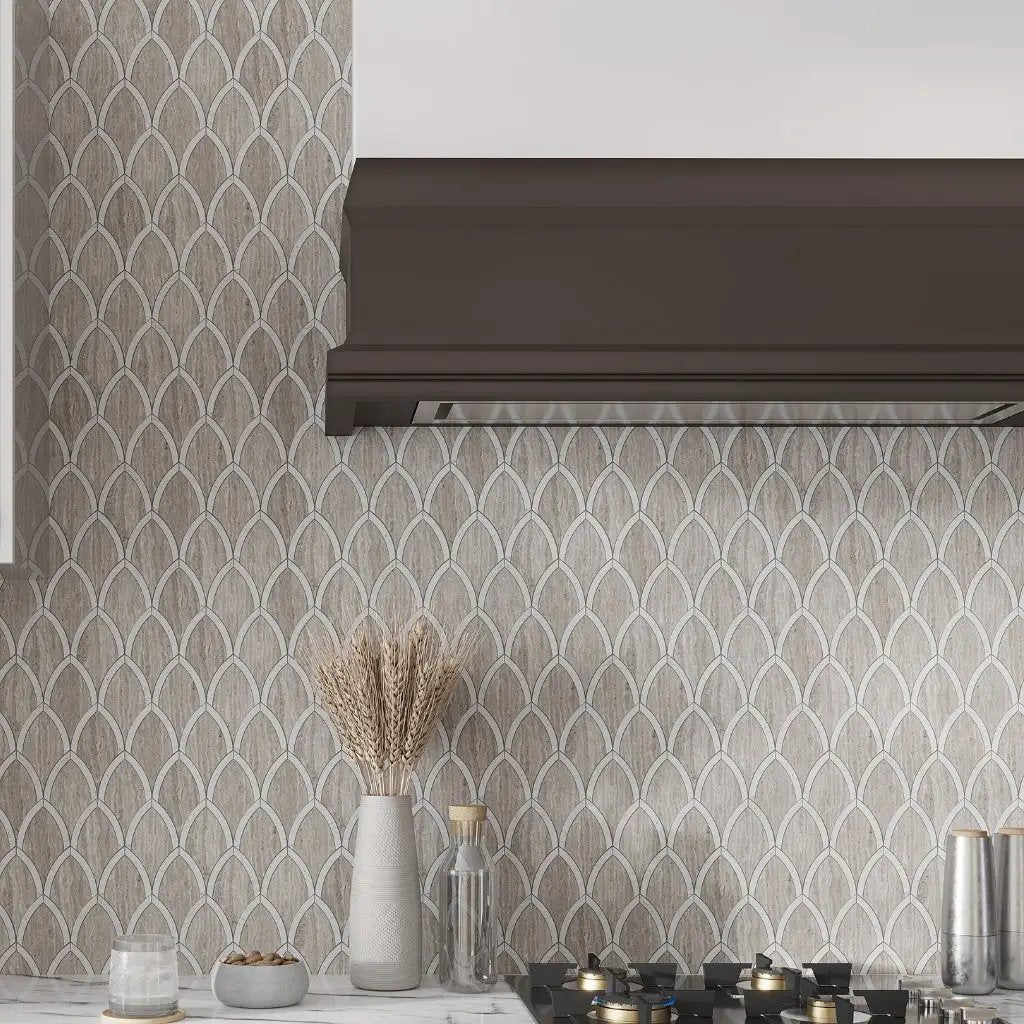 Wooden Grey, Bianco Carrara 9x10 Polished Fan Fish Scale Marble Mosaic Tile (5 pack, 3 sq ft/case) by Apollo Tile
