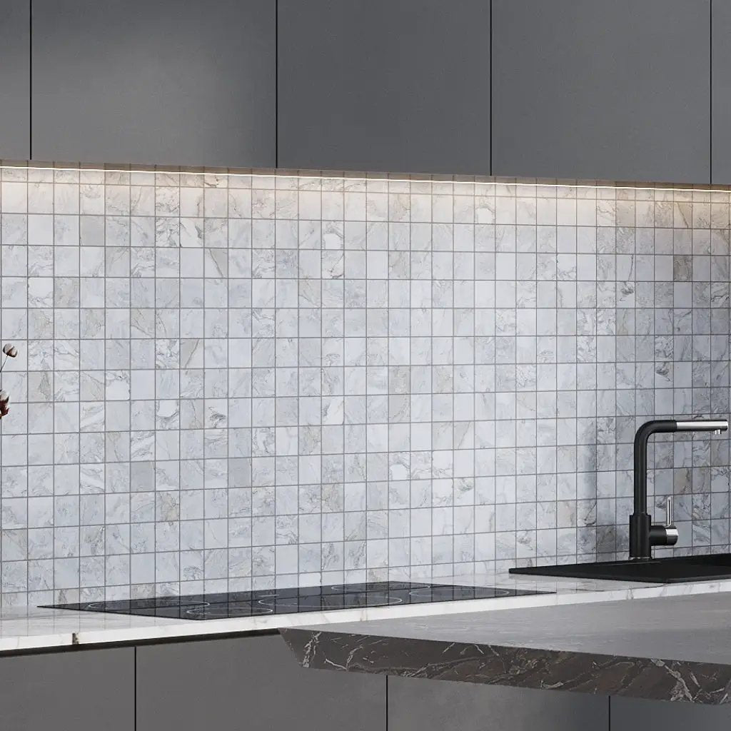 Pale Gray 12x12 Polished Square Porcelain Mosaic Tile (11 pack, 10.65 sq ft/case) by Apollo Tile