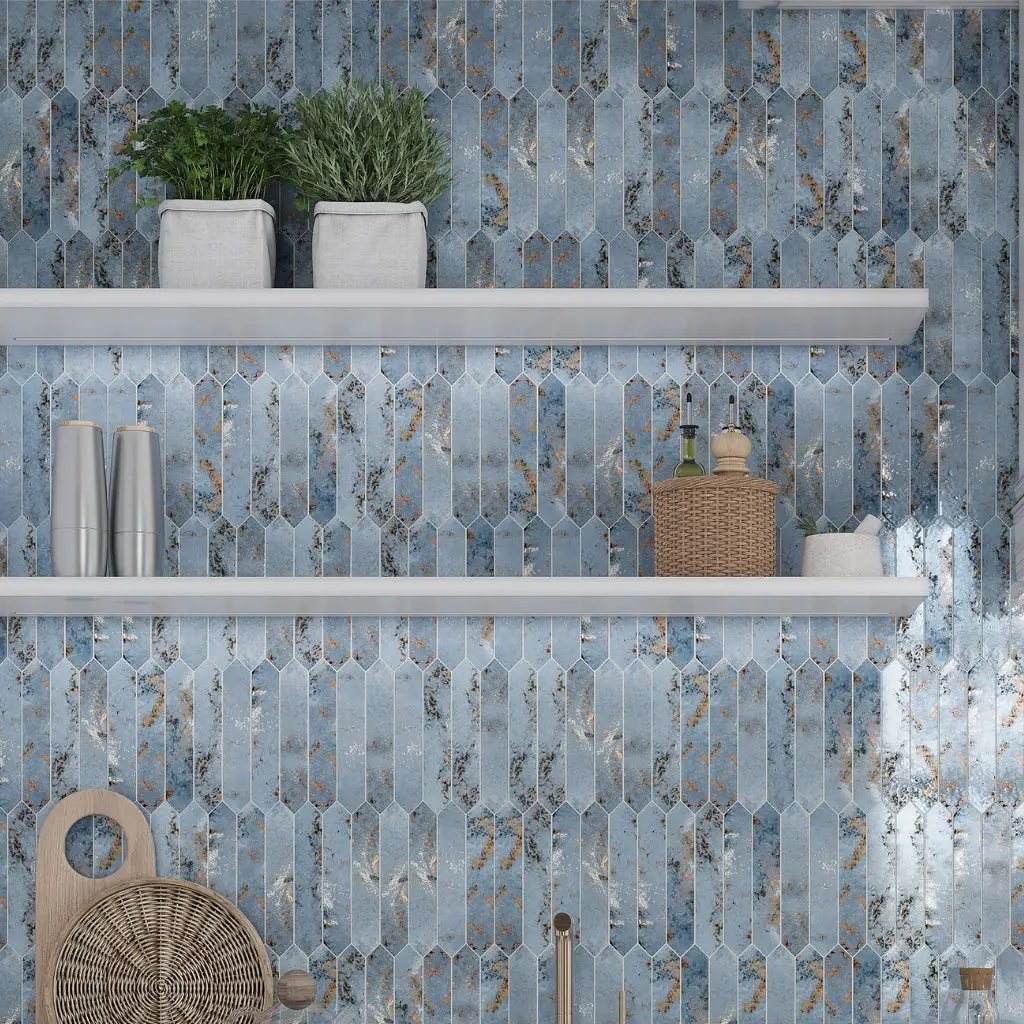 Blue 2x10 Glossy Picket Ceramic Tile (23 pack, 2.37 sq ft/case) by Apollo Tile