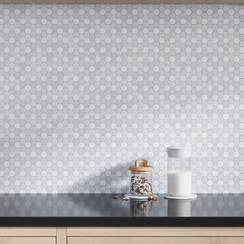 Pristine White Gray 11x12 Polished Hexagon Thassos Carrara Blue Celeste Marble Mosaic Tile (5 pack, 4.59 sq ft/case) by Apollo Tile
