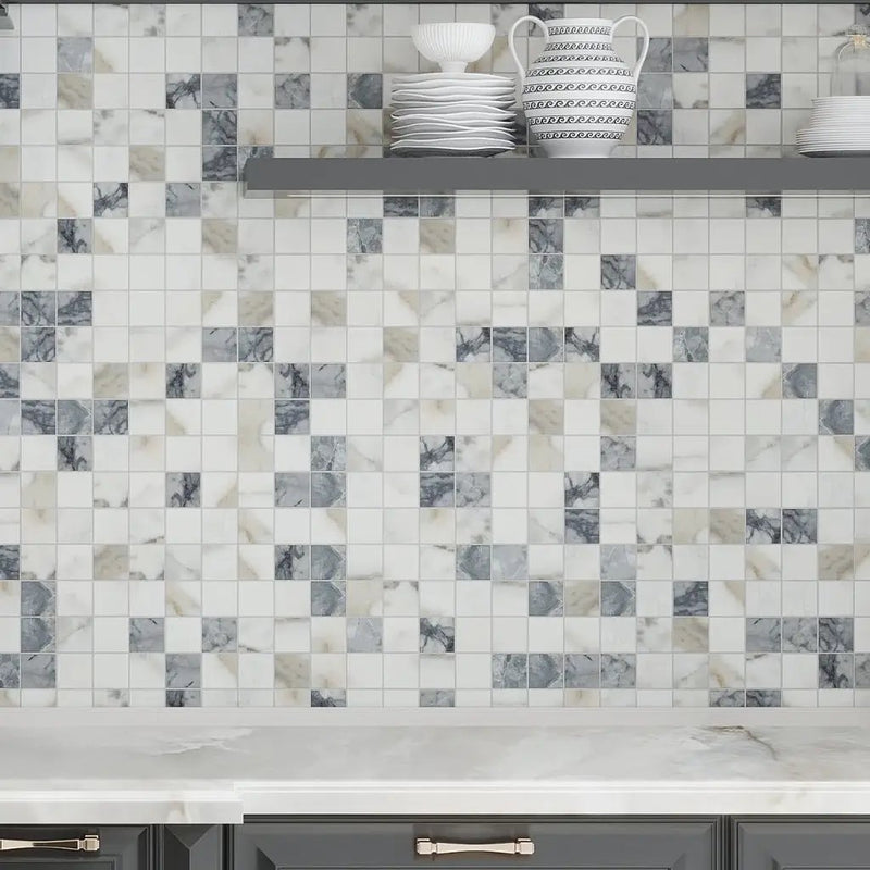 Classic White with Gray 12x12 Matte Square Porcelain Mosaic Tile (11 pack, 10.76 sq ft/case) by Apollo Tile