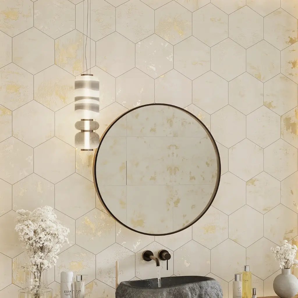 Light Beige 10x11 Natural Hexagon Porcelain Large Format Tile (17 pack, 10.06 sq ft/case) by Apollo Tile