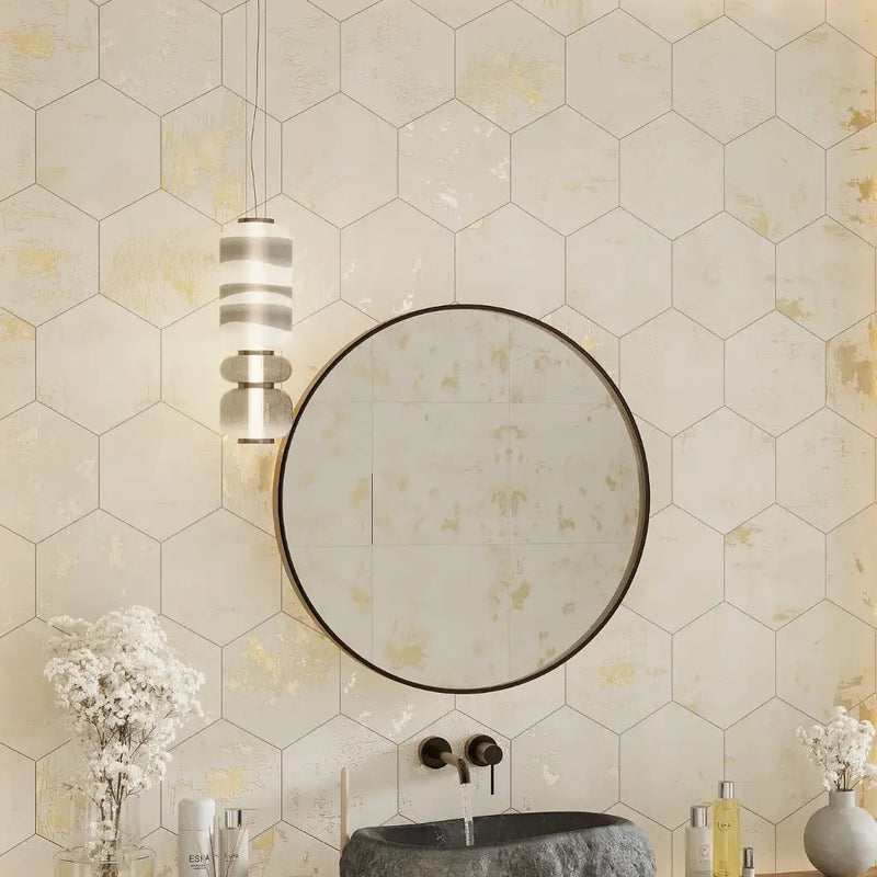 Light Beige 10x11 Natural Hexagon Porcelain Large Format Tile (17 pack, 10.06 sq ft/case) by Apollo Tile