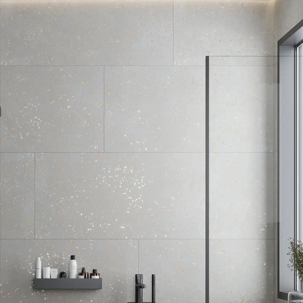 Warm Gray with Gold Flecks 24x48 Matte Square Porcelain Large Format Tile (2 pack, 15.49 sq ft/case) by Apollo Tile