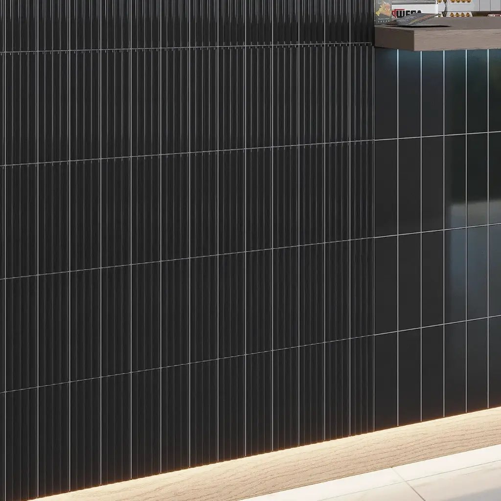 Black 2x8 Glossy Ceramic Subway Deco Tile (38 pack, 4.09 sq ft/case) by Apollo Tile