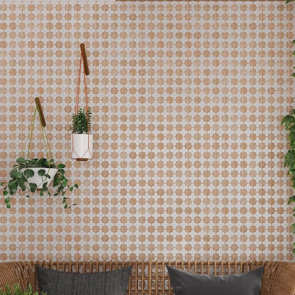 Nude Beige White 12x22 Matte Glossy Rectangle with Star Details Porcelain Large Format Tile (7 pack, 13.03 sq ft/case) by Apollo Tile
