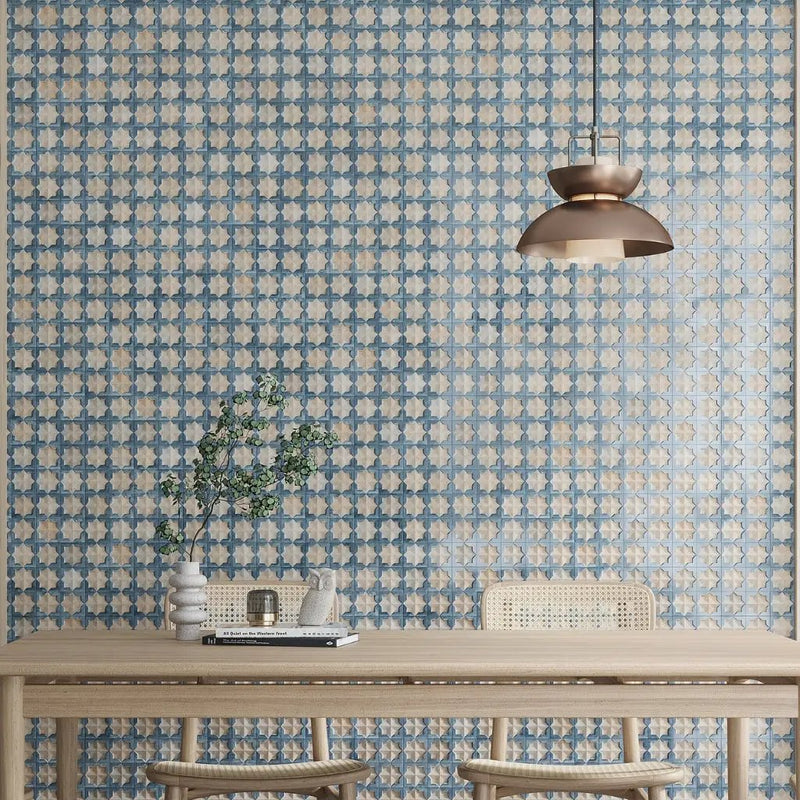Stone Blue Beige 12x22 Matte Glossy Rectangle with Star Details Porcelain Large Format Tile (7 pack, 13.03 sq ft/case) by Apollo Tile